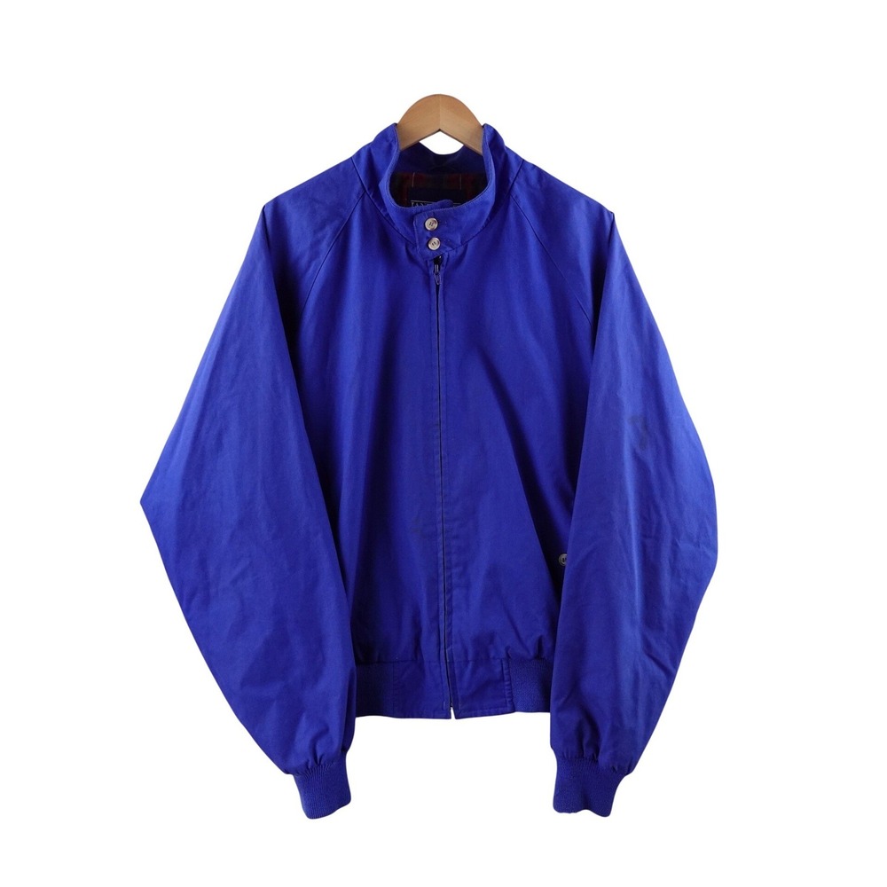 Vintage Lands End Mens XL Royal Blue Plaid‎ Lined Harrington Bomber Jacket